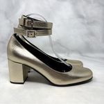Saint Laurent NEW  Babies Edgy Mary Jane Ankle Strap Pumps Mid Heels Gold 38.5 Photo 3