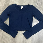 None Cropped 3/4 Sleeve Crewneck TShirt Blue Size Small Photo 0