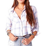 Rails Shirt Women Medium Pink Plaid Collared Button Down Cropped Flannel Top Photo 0