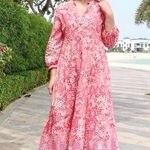 ZARA Red Pink Geometric Print Tiered Long Sleeve Resort Maxi Dress Size Small Photo 0