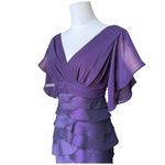 Adrianna Papell  Silk Plum Flutter Sleeve Tired knee length Dress size 2 Photo 3