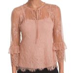 White House | Black Market  Soft Pink Sheer Lace Tie Neck Shell‎ With Tank EUC XS Photo 0