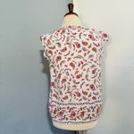 Old Navy Women Cream Pink Floral V-Neck Semi Flared Sleeves Relaxed Fit Blouse M Photo 5