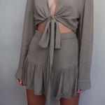 Mable Linen Tie Front Long Sleeve Two Piece Set Green Photo 0