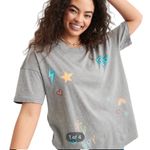 Aerie NWT Women's Gray Graphic Tee Size Medium - Fun Iconic Details Oversized Photo 0
