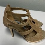 Fioni Fiona Elegant Size 6.5  Gold High Heels with zip front Party Wedding Dressy Photo 1