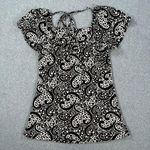 Tailor B.Moss Square Neck Tie Back Blouse Top Women's Small Stretch Black/Brown Black Photo 0