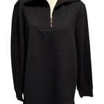 Lands End Women’s Size M 10 12 Quilted 1/4 Zip Pullover Sweatshirt Large Collar Black Size M Photo 0