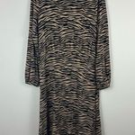 Loft | Tan and Black Zebra Print Long Sleeve Midi Dress Size 8 Photo 2