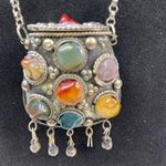 Vintage Women's Silver tone Multicolor Stone Purse Pendant Chain SKU 5998 Photo 0