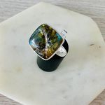 Natural Carving Labradorite Madagascar Sterling Silver Ring Size 9 Blue Photo 4