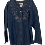 Miss & Mrs One Size Vintage 90s Denim Floral Western Button Up Denim Shirt Blue Photo 0