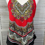 Iz Byer Women's Y2K Bandana Style Triangle Hem Boho Cami Top Red/Multi-Medium Photo 0