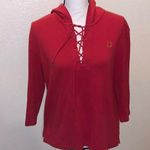 North Crest  red lace up 3/4 sleeve embroidered logo hooded shirt Photo 0