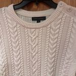 Banana Republic Ivory Chunky Cable Knit Crew Neck Button-Shoulder Sweater Small Photo 1