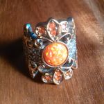 Simulated Opal and Orange and White Crystal Stainless Steel Ring (Size 6) Photo 1