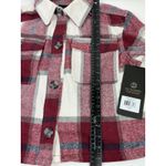 Dictionary Cozy Shacket Jacket Medium Plaid Button Down Collared Cropped SZ M Red Photo 3