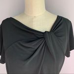 Merona Retro asymmetric twist neckline fitted stretchy black top with short sleeves S Photo 1