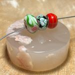 Sterling Silver Floral & Striped Glass 925 Bead Charms Photo 1