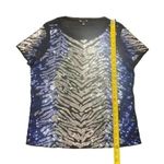 Cache  Zebra Animal Print Top Black/Metallic/Silver/Blue Short Sleeve Sheer Sz M Photo 2