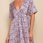 Lulus Express Yourself Floral Satin Babydoll Mini Dress Blush Pink Size Small Photo 0