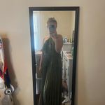 Lulus  Elaborate Charm Olive Green Satin Pleated Backless Maxi Dress Photo 1