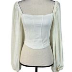 Urban Outfitters Medium Claudia Cropped Top Long Balloon Sleeves Stretch Cream Photo 0