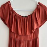 Boohoo  Stretch Midi Dress, Ruffled Off the Shoulder Sleeves, Burnt Orange, Size 6 Photo 1