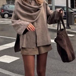 ZARA NEW  Short Knitted Coat With Scarf Oversized Wool Blend Gray Women's XS Photo 0