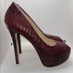 Michael Kors  Milan Platform Peep Toe Heels Burgundy Snakeskin Print Women’s 9 Photo 0