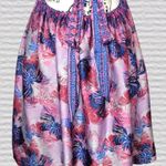 Free People Size MED Purple Tropical Daydream Mini Dress Feather Peacock Print Photo 5