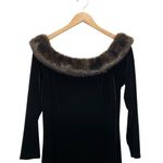 Onyx Nite  Black Velvet Maxi Dress Faux Fur Trim Off Shoulder Long Sleeve 14 USA Photo 4