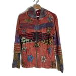 Rising International Jacket Womens Large Red Boho Floral Patchwork Zip Hoodie Photo 0