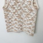 [Vintage] Handmade Crochet Knit Beige Cream Open Vest Boho Size Small Medium Brown Photo 7