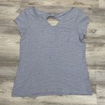 Rachel Zoe Blue & White Striped Short Sleeve V-Neck Key Hole Back Tee Size M Photo 4