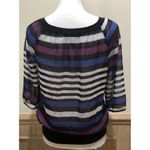 A Byer A. Byer ~ Size Small ~ 3/4 Sleeve Pullover ~ Black/Blue/Purple Striped Sheer Photo 4