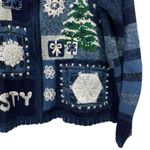 Tiara International Large Christmas Ugly Sweater Cardigan Snowman Holiday Blue Photo 2