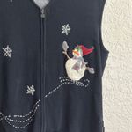 Woolrich  Womens Black Snowman Snowflake Zip Up Vest Sweater Size Large Photo 3