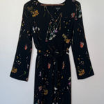 Topshop  Black Floral V-Neck Tie Waist Dress Long Sleeve Size 8 Photo 0
