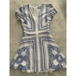 Lovers + Friends  Cassidy Mini Dress Bella Scarf Print V-Neck Blue White Sz XS Photo 6