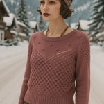 Lucky Brand  Textured Knit Sweater Small Dusty Rose Winter Cozy Boho Photo 0