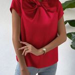SheIn VCAY Red Twist Front Keyhole Back Satin Blouse Photo 2