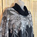 Top Notch 1980s Tunic Length Gray Floral Geometric Print Cowl Neck Sweater 1X Black Photo 3