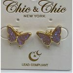 NWT Chic n Chic electric lilac druzy butterfly post style earrings Gold Photo 0