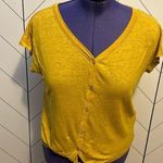 Rachel Zoe Women’s Large Yellow Button Linen Tie Short Sleeve Top Shirt Summer Photo 0
