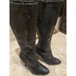 White House | Black Market WHBM Snakeskin Black Boots 8M Knee High Heel 4.5”  Party Photo 1