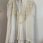 Free People  Abigail Tee White Lace Oversized Loose Fit Top Lattice Boho Prarie Photo 2