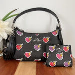 Coach NWT Teri Shoulder Bag and Snap Wallet With Heart Bolt Print Photo 0