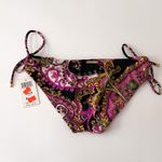 Swim Systems Black Purple Ivory Side Tie Madrid Bikini Bottom NWT Small Mandala Photo 3