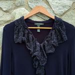 Ralph Lauren Crochet Lace Ruffle Oversized Collar Navy Blue Shirt Photo 1